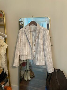 LOFT Pink & Cream Tweed Cropped Blazer